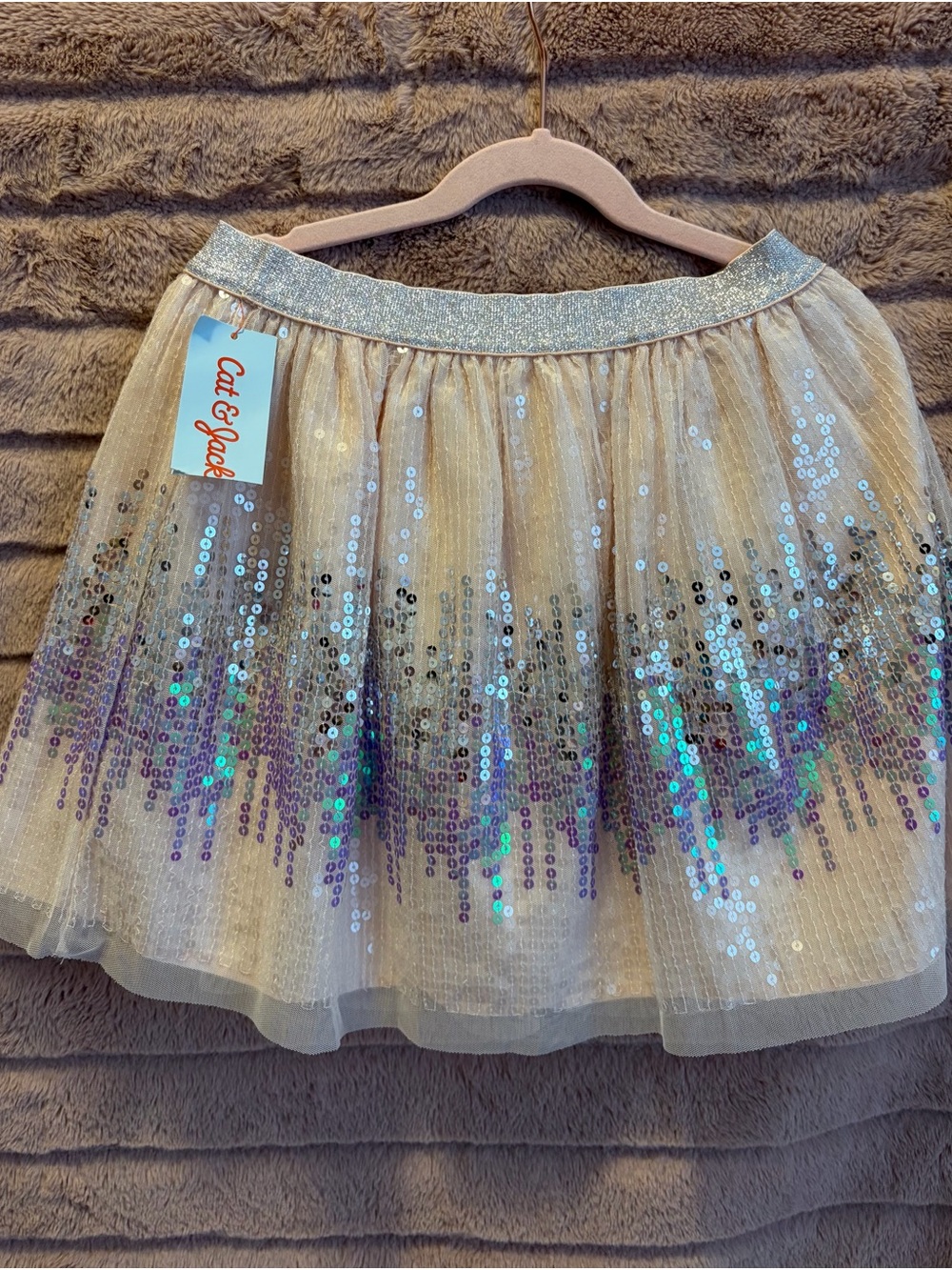 Cat & Jack Girls' Champagne Sequin Tulle Skirt with Iridescent Accents